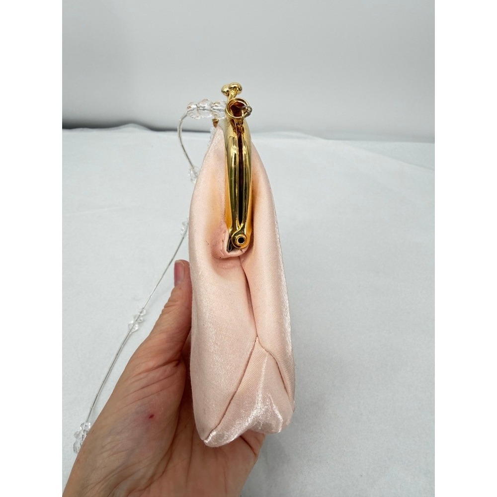 Liz Claiborne Evening Bag Pink Kiss Lock Crystal Strap Mini Romantic Whimsical - Picture 7 of 13